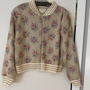 Anthropologie Floral Beige Bomber Jacket